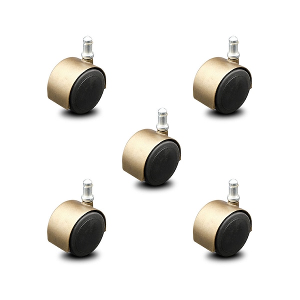 2.375 Inch Antique Brass Hooded Urethane Wheel Grip Ring Chair Casters, 5PK